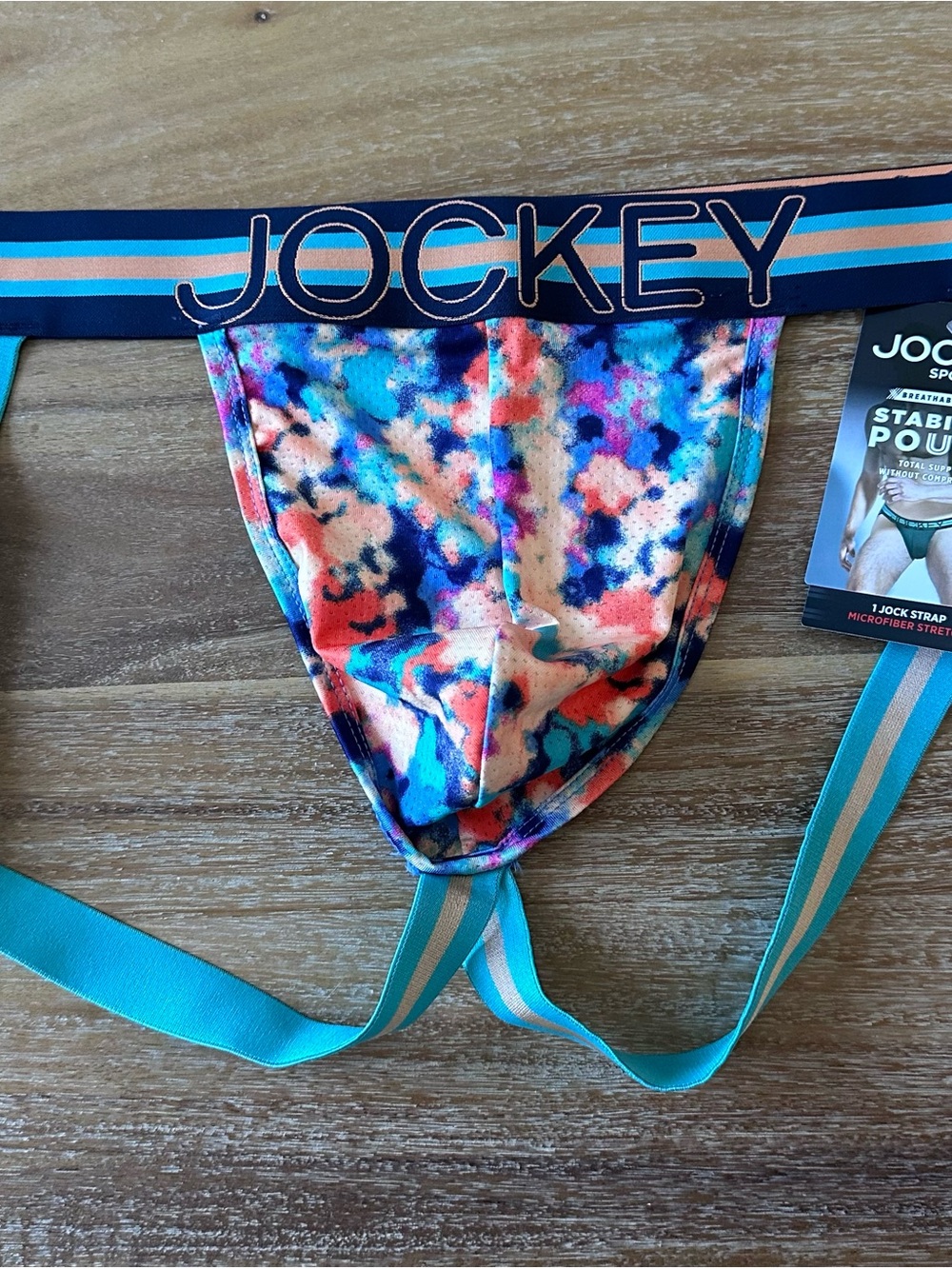 Jockey Multicolor Tie-Dye Print Athletic Jockstrap with Teal Straps
